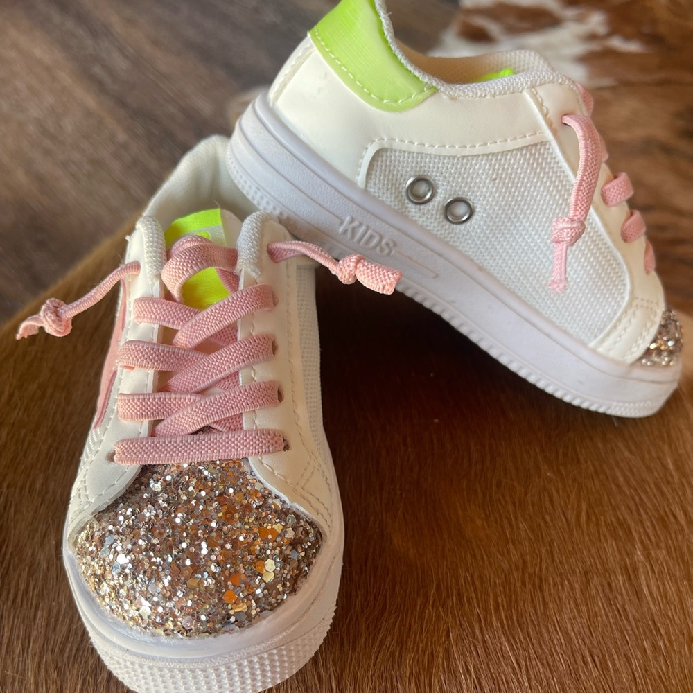 Sparkly White and Pink Kids Sneakers